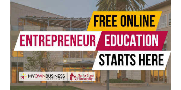 SCU photo with words Free Online Entrepreneur Education Starts Here 