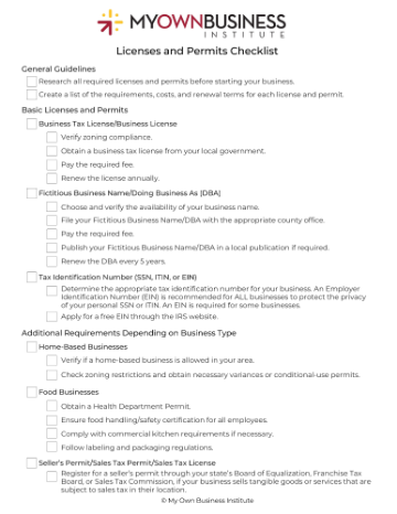 Screenshot of MOBI Licenses and Permits Checklist Page 1