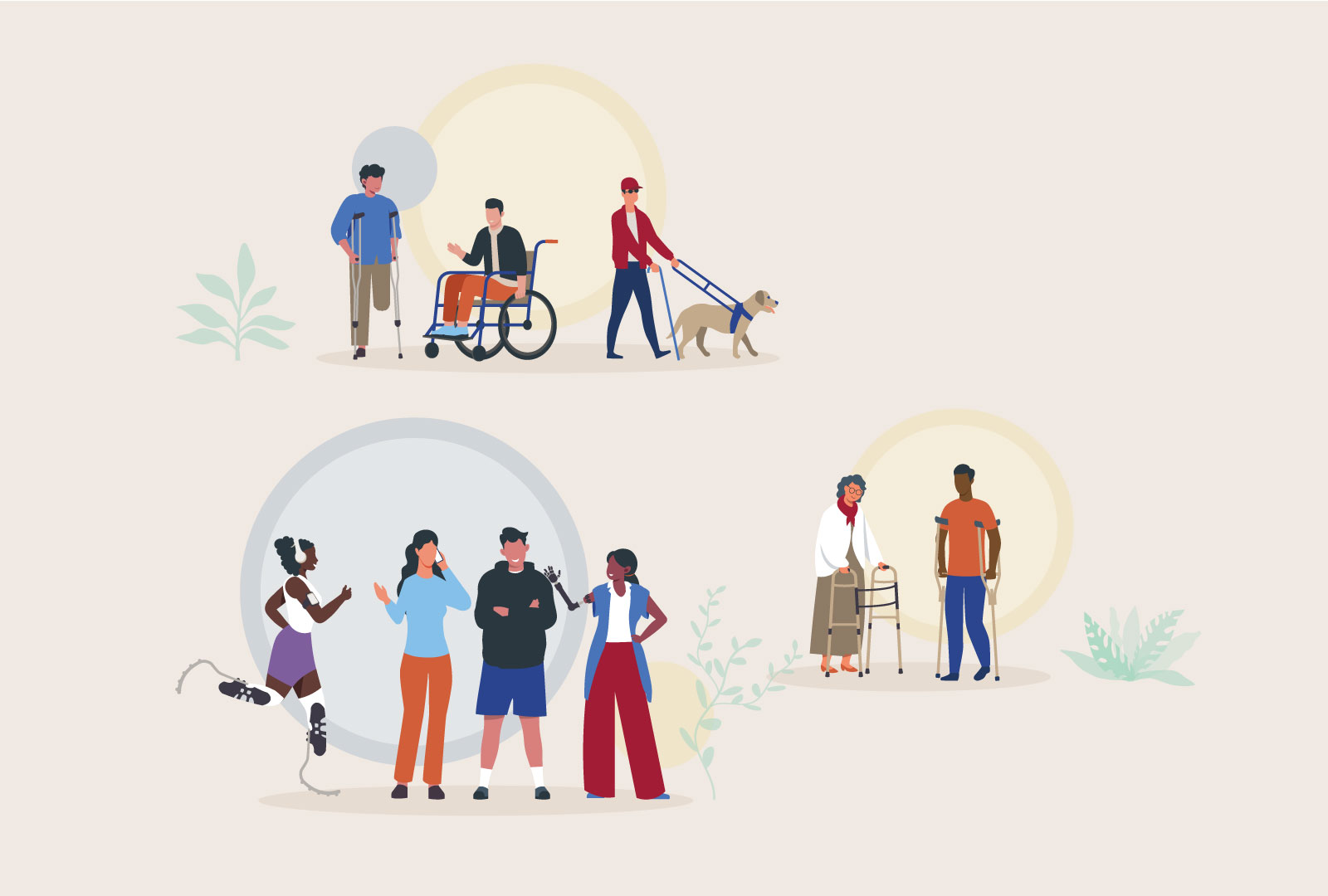 Illustration of community members with different types of disabilities.