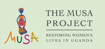 Logo o fa woman in a dress holding a heart between her hands. the words: The Musa Project | Restoring Women's Lives in Uganda