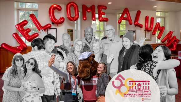 Large red balloon letters reading