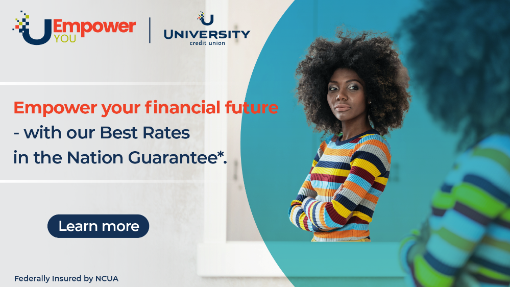 A woman in a striped sweater regards herself in a mirror. Text to the center left of the image reads