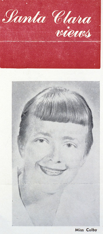 A black and white photograph of a smiling child under red text.