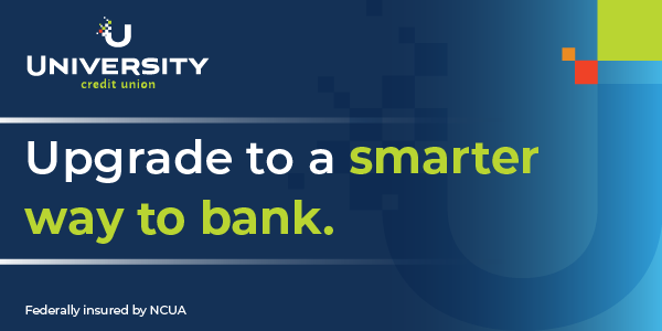 University Credit Union logo in the top left. Text underneath reads 