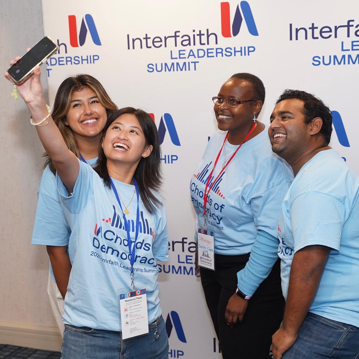 Interfaith America Summit SCU Team - Shingai Chigwedere, Amy-Elyzabeth Torrico ‘26, Janella Herrera ‘28, Nick Kenney '25 