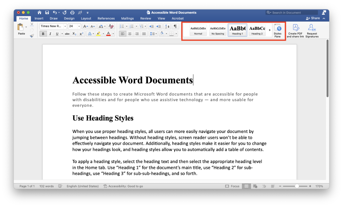 Styles gallery is highlighted within the Home tab in Microsoft Word.