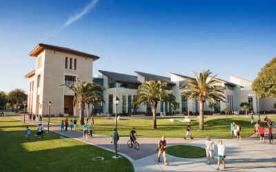 SCU students walking on campus 