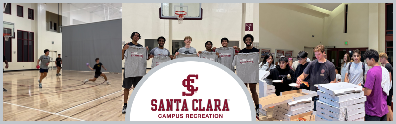 Image of a dodgeball game, IM Dodgeball winners, and Malley Bash