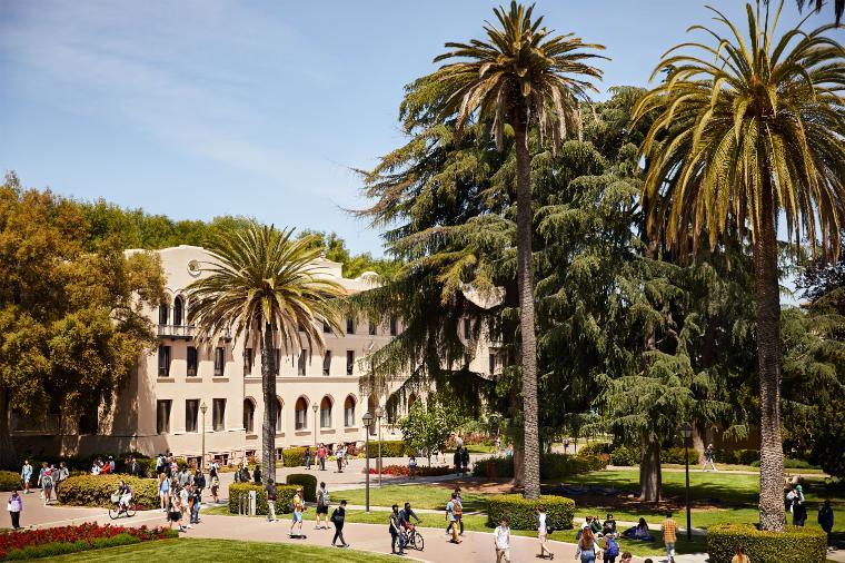 SCU Campus as seen from above with students walking