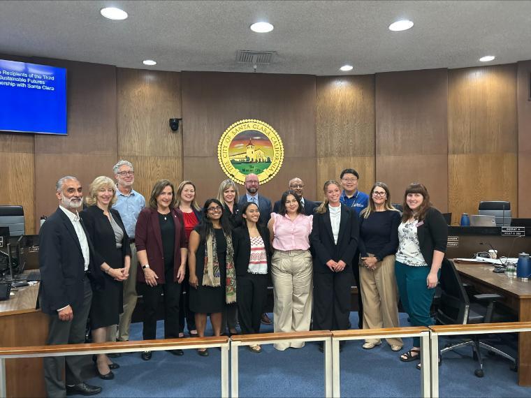 SVPSF Fellows pose with City Council members after presenting at a Santa Clara City Council Meeting