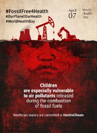 red painting of child's face undersoil polluted by fossil fuel extraction & burning