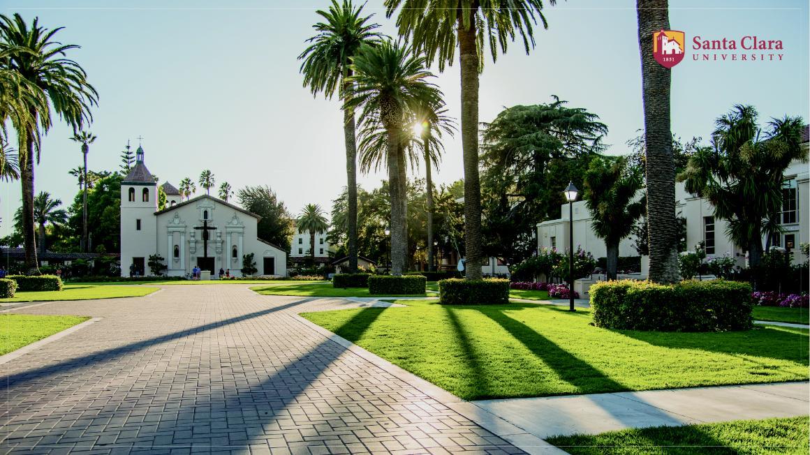 Palm Drive leading into the primary entrance of SCU