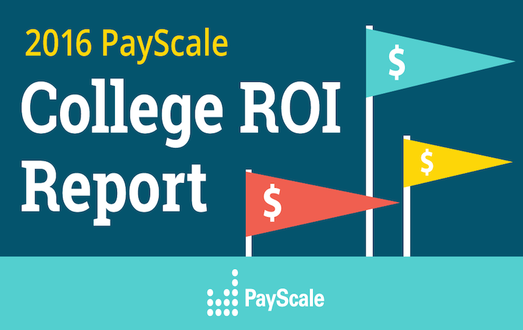 2016 PayScale College ROI Report graphic with colorful flags. image link to story