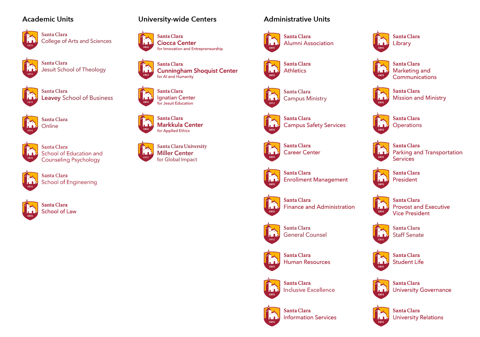 A list of Tier 2 Lockups in three categories: Academic units, University-wide Centers, and Administrative Units