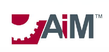 AiM logo with a stylized red wing.