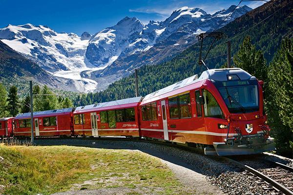 Alpine Lakes with Red Train 
