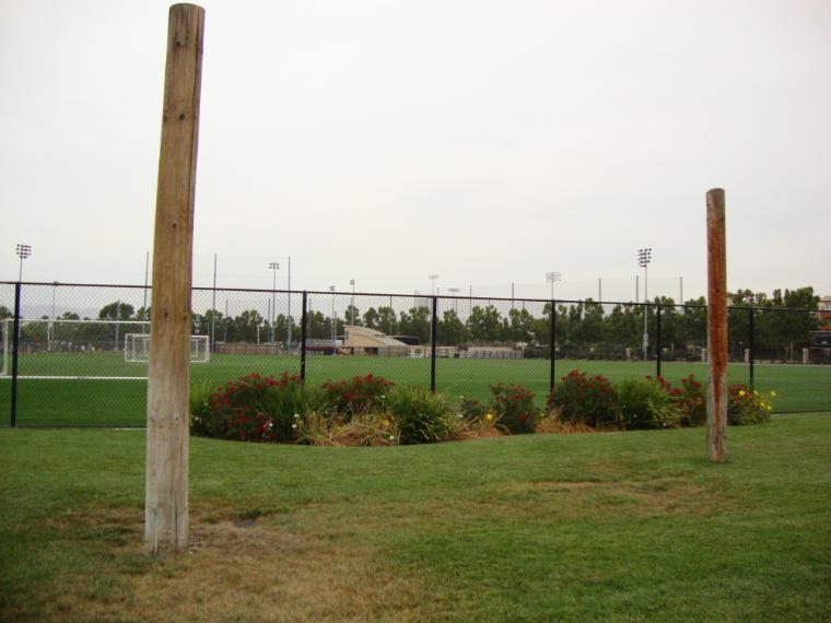 slack-lining poles at Bellomy Field