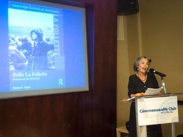 Image of Nancy Unger speaking at the Commonwealth Club of California