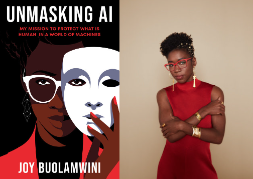 Unmasking AI Book cover and author Joy Buolamwini